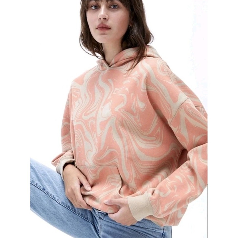 New Pac Sun Cream Orange Swirl Print Hoodie Groovy Women M Pullover Skate Surf